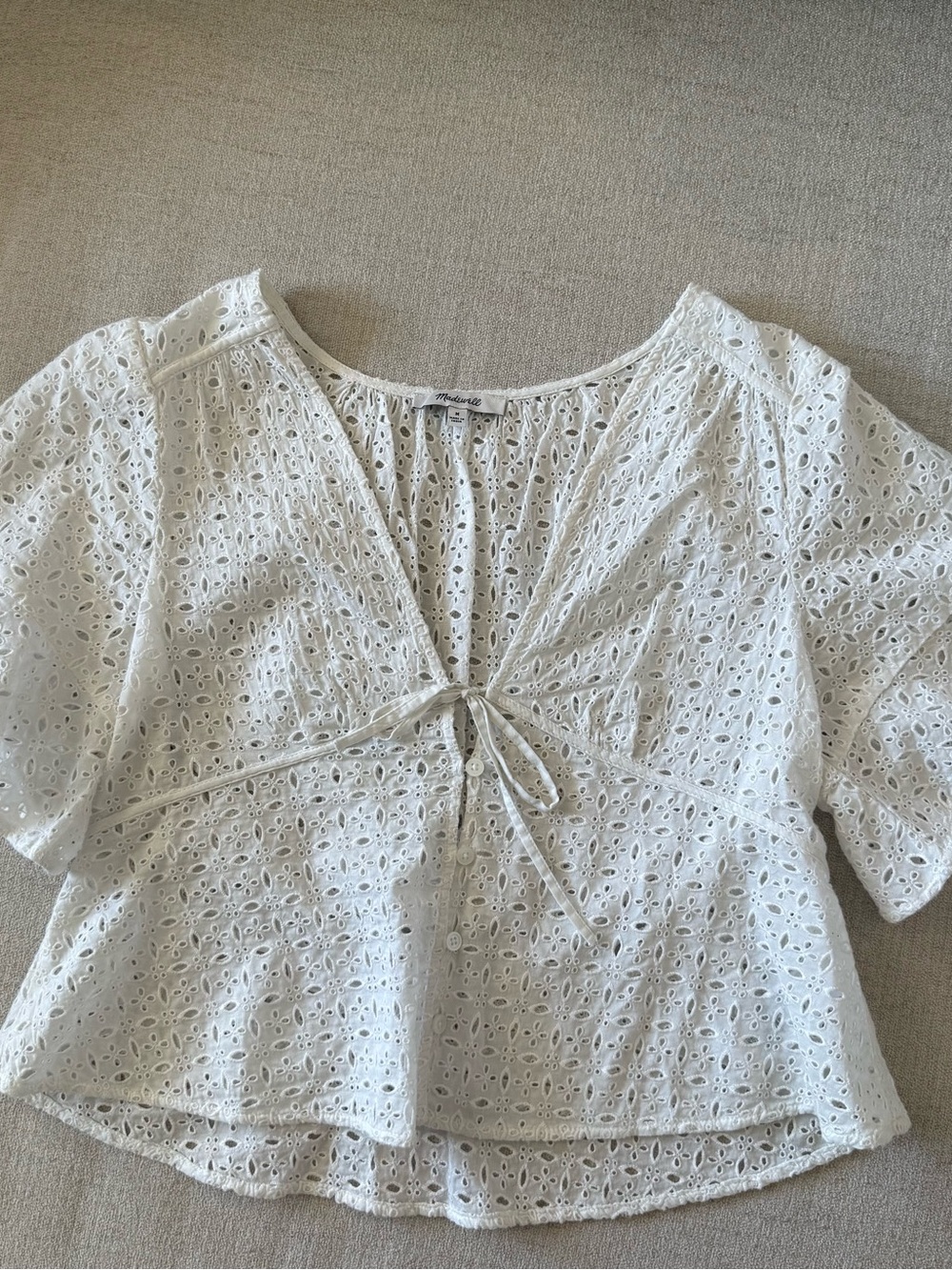 Madewell White Eyelet Tie-Front Top